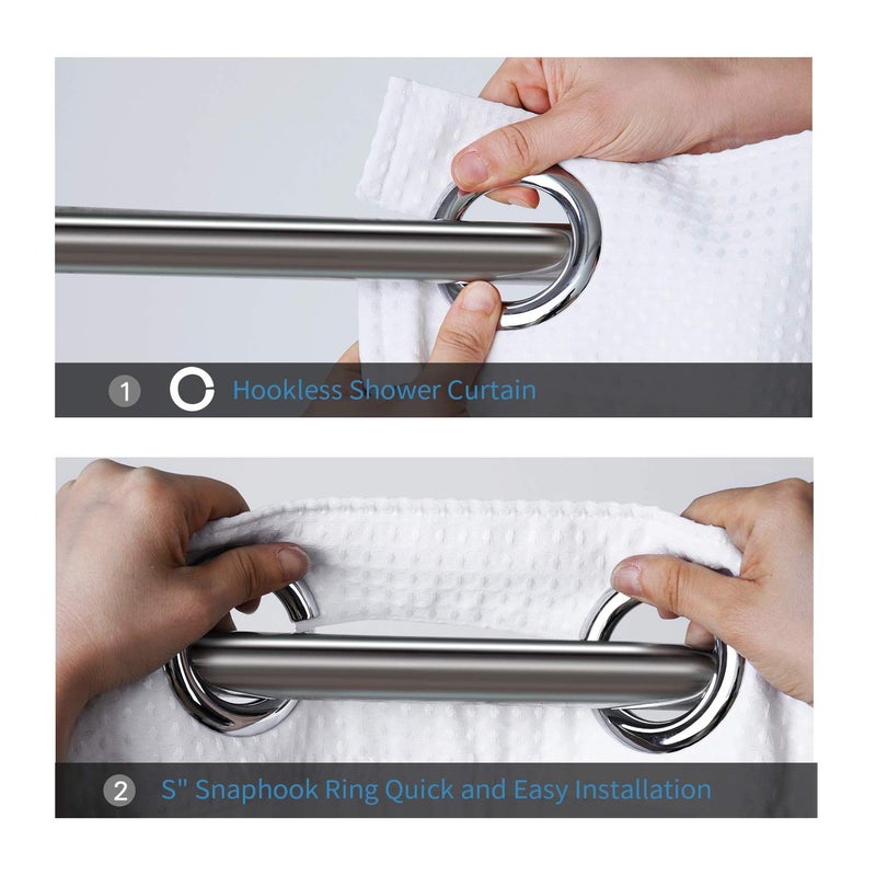 ARICHOMY 2023 Upgraded Shower Curtain Set Waffle Weave Curtain Fabric Shower Curtain Set Hook Free Removeable Liner, 250GSM Machine Washable 71by 74inch, White - Image 2